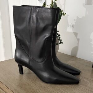 Mango Black Heeled Leather Boots